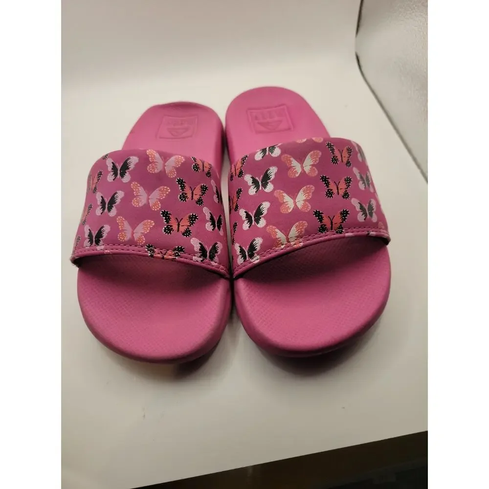 Little Girls Reef Flip Flops Size 1 Big Kid Butterfly Pink Summer